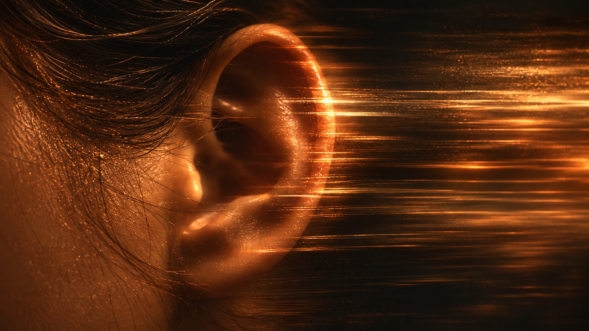Close-up of an ear, light streaking past it